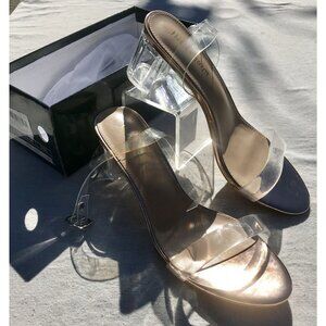New Heels Charm Sandals Rose Gold Clear 2” Block Heels Jelly Wrap Straps Sz 10